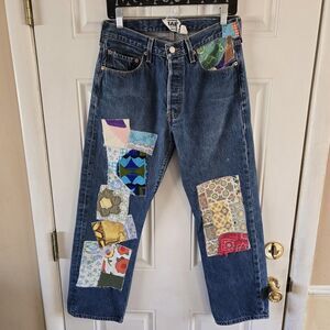 Levi’s 501XX Patchwork Jeans W33 L32 Vintage Y2K Boho Straight Leg Denim Mexico